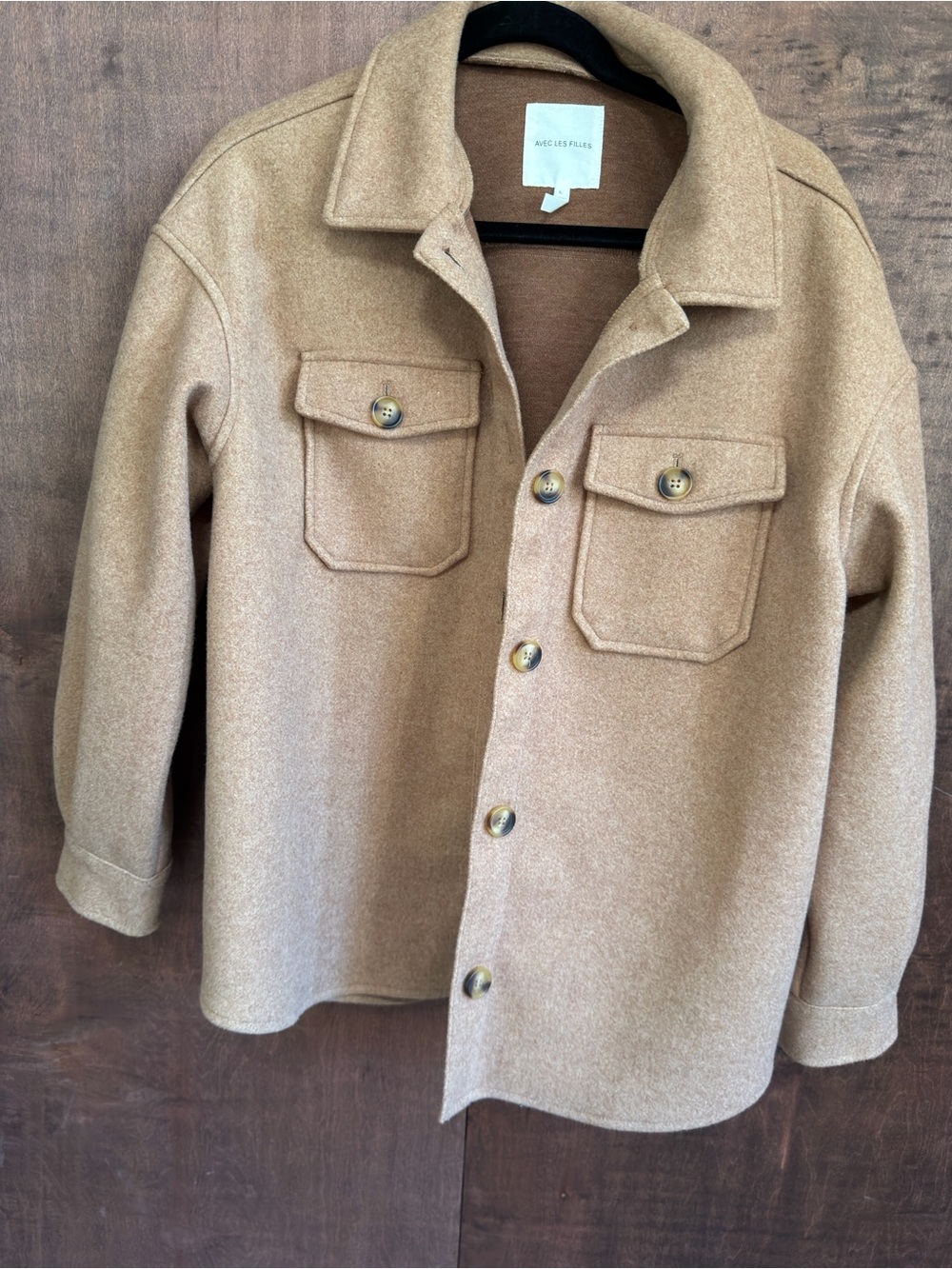 Avec Les Filles Camel Button-Front Pea Coat